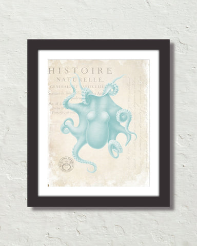 Aqua Octopus Original Collage Art Print