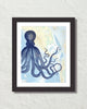 Vintage Indigo Blue Octopus Map Collage Print