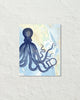 Vintage Indigo Blue Octopus Map Collage Print
