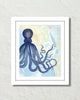 Vintage Indigo Blue Octopus Map Collage Print