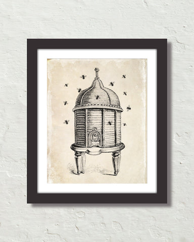 Vintage Bee And Hive Illustration Art Print